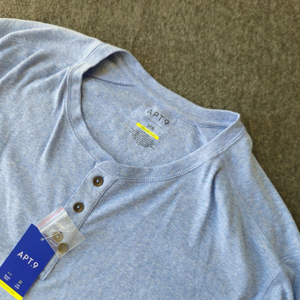 New! Apt.‎ 9 Premier Flex Mens Henley Shirt Size 3XB Long Sleeve Big & Tall NWT